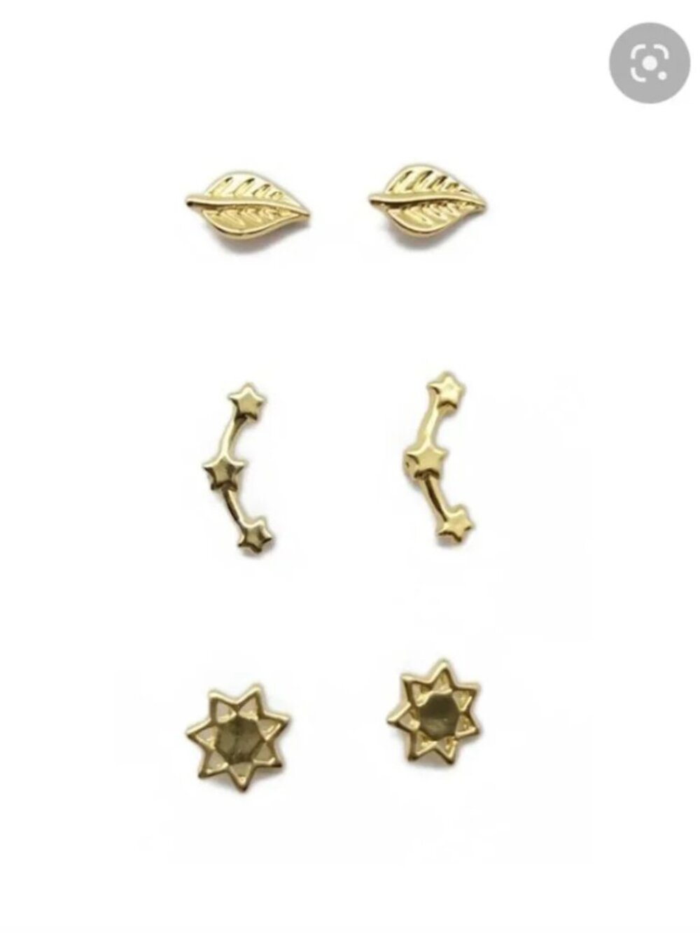 Gemma Simone Gold Stud Earring Set 3-Pack Leaf Star Sun NWT